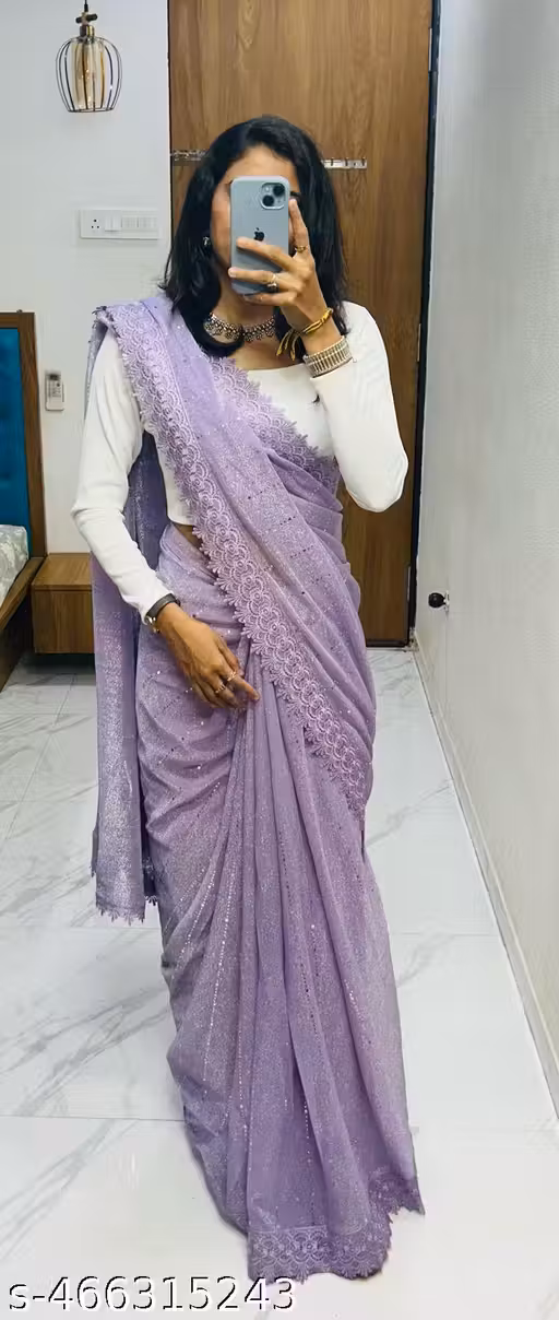 M.Premium SHIMMER SAREE WITH MIRROR WORK AND CHEMICAL LACE AND DIMOND HAND WORK