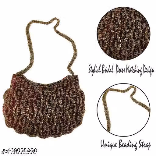 Stunning Bridal Red Handcrafted Ladies Unique Beading Work With Extra Large Pocket Handbag