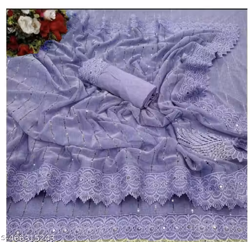 M.Premium SHIMMER SAREE WITH MIRROR WORK AND CHEMICAL LACE AND DIMOND HAND WORK